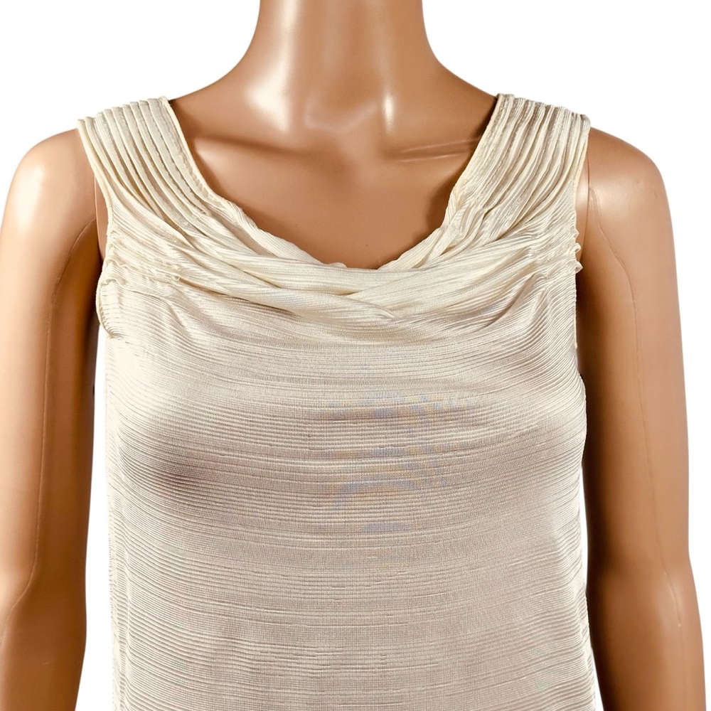 Armani Collezioni Elegant Ivory Silky  Sleeveless Top with pleated cowl neckline
